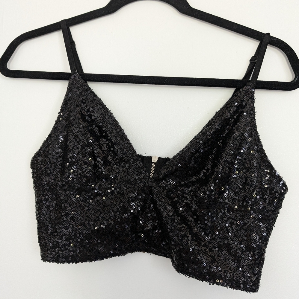 H&M DIVIDED Black Sequins Short Crop Top Size Small